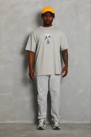 USLUCAN ALIŞVERİŞ Erkek Baskılı T-Shirt Kısa Kol Bisiklet Yaka Regular Fit Rahat Kalıp Günlük Tişört - Gri