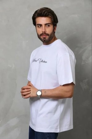 USLUCAN ALIŞVERİŞ Erkek Baskılı T-Shirt Kısa Kol Bisiklet Yaka Regular Fit Rahat Kalıp Günlük Tişört - Beyaz