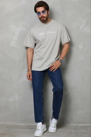 USLUCAN ALIŞVERİŞ Erkek Baskılı T-Shirt Kısa Kol Bisiklet Yaka Regular Fit Rahat Kalıp Günlük Tişört - Gri