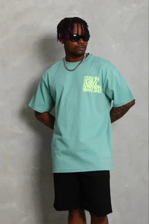 USLUCAN ALIŞVERİŞ Erkek Baskılı T-Shirt Kısa Kol Bisiklet Yaka Regular Fit Rahat Kalıp Günlük Tişört - Mint Yeşili