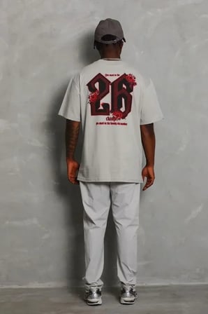 USLUCAN ALIŞVERİŞ ERKEK Oversize Baskılı Bisiklet Yaka T-Shirt - Gri