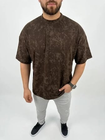 USLUCAN ALIŞVERİŞ Erkek Premium Tişört OSY Yumuşak Dokulu Yıkamalı Oversize T-Shirt - Kahverengi