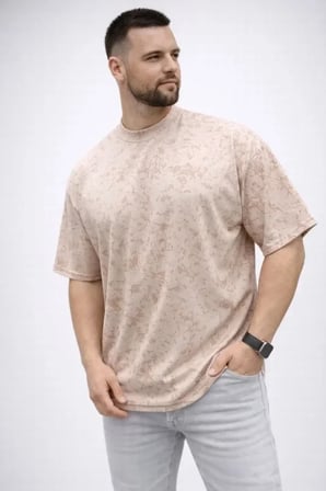 USLUCAN ALIŞVERİŞ Erkek Premium Tişört OSY Yumuşak Dokulu Yıkamalı Oversize T-Shirt - Bej
