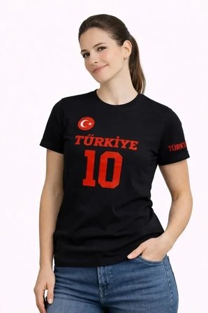 USLUCAN ALIŞVERİŞ TÜRKİYE Ay Yıldız Baskılı 10 Numara Forma Tişört Taraftar T-Shirt - Siyah
