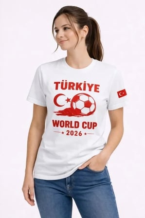 USLUCAN ALIŞVERİŞ Türkiye World Cup 2026 Baskılı Tişört Futbol Temalı Forma T-Shirt - Beyaz