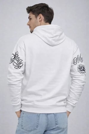 USLUCAN ALIŞVERİŞ Erkek 3 İplik Pamuklu Kapüşonlu Baskılı SweatShirt Hoodie - Beyaz