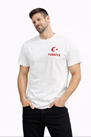 USLUCAN ALIŞVERİŞ Erkek TÜRKİYE Ay Yıldız Baskılı Taraftar Forma T-Shirt - Beyaz