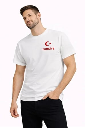 USLUCAN ALIŞVERİŞ Erkek TÜRKİYE Ay Yıldız Baskılı Taraftar Forma T-Shirt - Beyaz