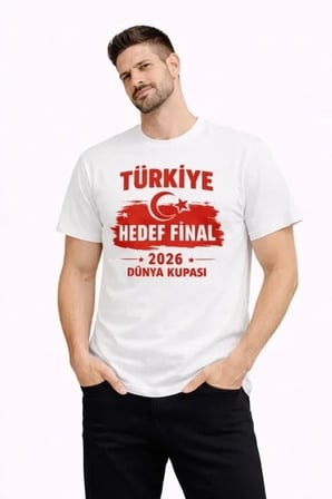 USLUCAN ALIŞVERİŞ Erkek TÜRKİYE Baskılı Tişört Ay Yıldız 2026 Dünya Kupası Taraftar Forma T-Shirt - Beyaz