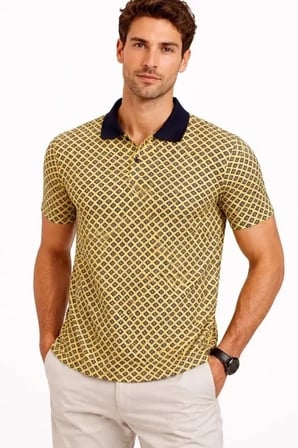 USLUCAN ALIŞVERİŞ Erkek Pike Kumaş Polo Yaka Desenli Tişört Kısa Kol Yazlık T-Shirt - Sarı