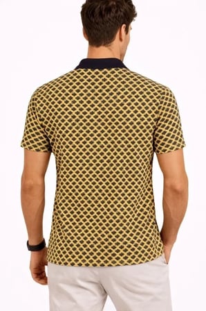 USLUCAN ALIŞVERİŞ Erkek Pike Kumaş Polo Yaka Desenli Tişört Kısa Kol Yazlık T-Shirt - Sarı