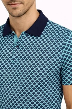 USLUCAN ALIŞVERİŞ Erkek Pike Kumaş Polo Yaka Desenli Tişört Kısa Kol Yazlık T-Shirt - Turkuaz
