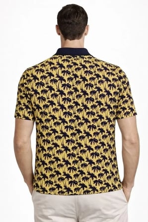 USLUCAN ALIŞVERİŞ Erkek Pike Kumaş Polo Yaka Palmiye Desenli Tişört Kısa Kol Yazlık T-Shirt - Sarı