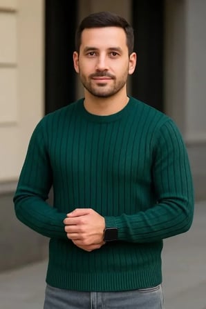 Erkek Fitilli Triko Kazak 2’li Set Siyah Haki Kalın Dokuma Pamuklu Regular Fit Bisiklet