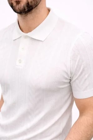 USLUCAN ALIŞVERİŞ Erkek Yazlık Triko Tişört Kısa Kol Polo Yaka Düğmeli T-Shirt - Beyaz