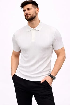 USLUCAN ALIŞVERİŞ Erkek Yazlık Triko Tişört Kısa Kol Polo Yaka Düğmeli T-Shirt - Beyaz