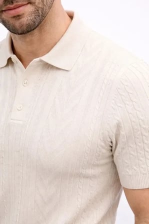 USLUCAN ALIŞVERİŞ Erkek Yazlık Triko Tişört Kısa Kol Polo Yaka Düğmeli T-Shirt - Krem