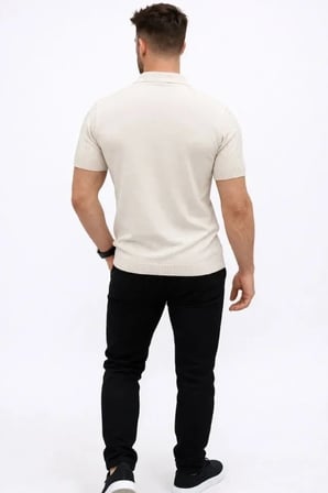 USLUCAN ALIŞVERİŞ Erkek Yazlık Triko Tişört Kısa Kol Polo Yaka Düğmeli T-Shirt - Krem