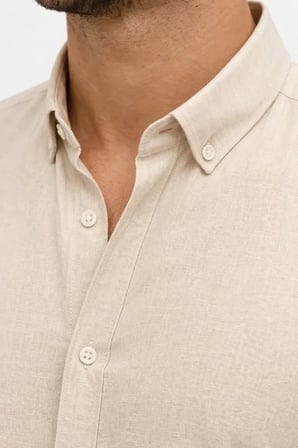 USLUCAN ALIŞVERİŞ Erkek KETEN Kumaş Oversize Uzun Kollu Rahat Kalıp Gömlek - Bej