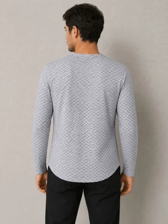ErkekLikralı Dokulu Uzun Kollu Tişört Oval Kesim - Gri