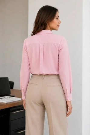 USLUCAN ALIŞVERİŞ Uzun Kol Gömlek Düğmeli Klasik Yaka Günlük Ve Ofis Şıklığına Uygun - Toz Pembe