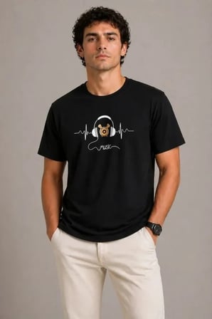 USLUCAN ALIŞVERİŞ Erkek Müzik Temalı Baskılı Tişört Bisiklet Yaka Kısa Kol T-Shirt - Siyah