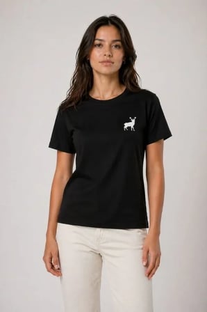 USLUCAN ALIŞVERİŞ Minimal Geyik Logolu Tişört Bisiklet Yaka Kısa Kol Yazlık T-Shirt - Siyah