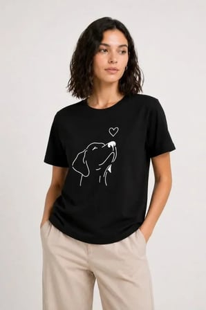 USLUCAN ALIŞVERİŞ Köpek Figürlü Minimal Baskılı Tişört Kısa Kol Yazlık T-Shirt - Siyah