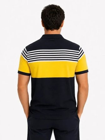 USLUCAN ALIŞVERİŞ Erkek Pike Kumaş Çizgili Polo Yaka Tişört Kısa Kol Yazlık T-Shirt - Lacivert