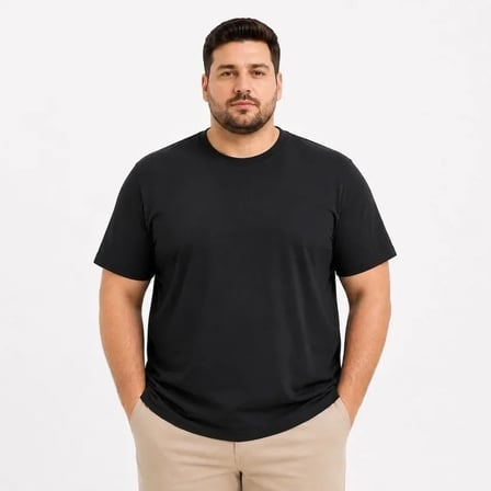 Erkek Battal Big Size Basic Tişört Bisiklet Yaka Rahat Kalıp T-Shirt - Siyah