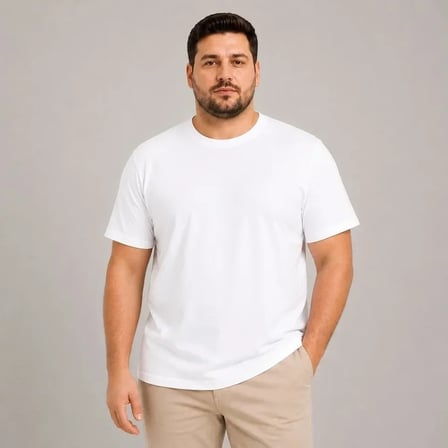 Erkek Battal Big Size Basic Tişört Bisiklet Yaka Rahat Kalıp T-Shirt - Beyaz