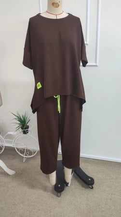 Kadın Kısa Kollu Bisiklet Yaka Viskon Iki Iplik Bluz Ve Pantolon Ikili Takım