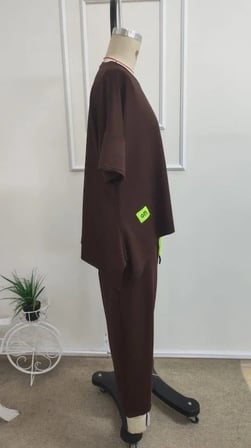 Kadın Kısa Kollu Bisiklet Yaka Viskon Iki Iplik Bluz Ve Pantolon Ikili Takım