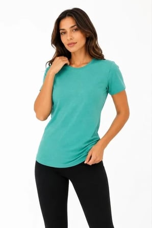Basic Tişört Bisiklet Yaka Kısa Kol Günlük Yazlık Slim Fit T-Shirt - Su Yeşili