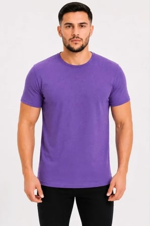 Erkek Basic Tişört Bisiklet Yaka Kısa Kol Günlük Yazlık Slim Fit T-Shirt - Mor