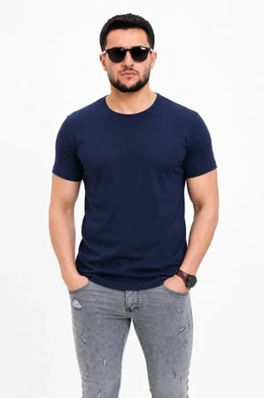 Erkek Basic Tişört Bisiklet Yaka Kısa Kol Günlük Yazlık Slim Fit T-Shirt - Lacivert