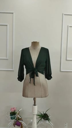 Kadın Fakir Kollu önden Bağlamalı Kısa şifon Bolero Ceket
