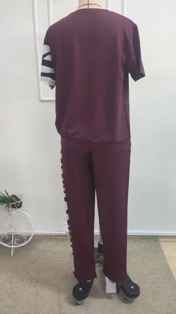 Kadın Kısa Kollu Bisiklet Yaka Zebra Desen Bluz Ve Pantolon Ikili Takım