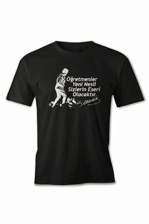 24 Kasım Öğretmenler Günü Hediye Baskılı Oversize Bisiklet Yaka T-shirt - Siyah