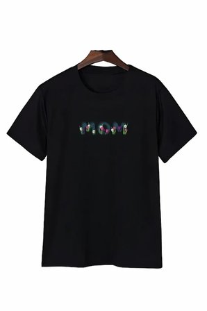 Anneler Günü Mom Çiçek Temalı Baskılı Oversize Bisiklet Yaka T-shirt - Siyah