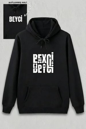 Sevgililer Günü Beyci Hediye Baskılı Oversize Kapüşonlu Sweatshirt - Siyah