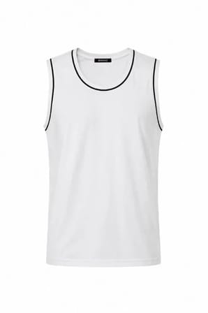 Ön Unisex Pamuklu Bisiklet Yaka Kolsuz Atlet Kontrast Biyeli Regular Fit - Beyaz