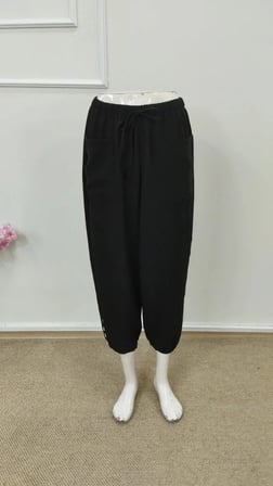 Kadın Beli Lastikli Bağcıklı Düğme Detaylı Pantolon