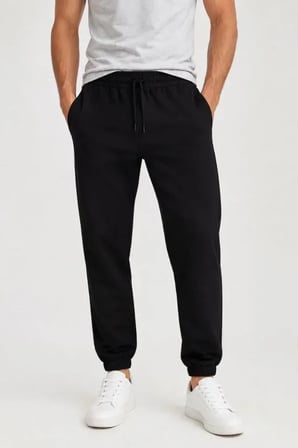Erkek İki İplik Beli Lastikli Bağcıklı Regular Fit Jogger Eşofman Altı - Siyah