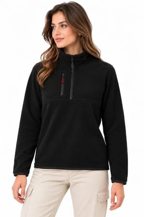 Polar Dik Yaka Yarım Fermuarlı Fermuarlı Göğüs Cepli Regular Fit Kışlık Sweatshirt - Siyah