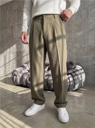 Erkek Rahat Kalıp Pileli Kumaş Pantolon