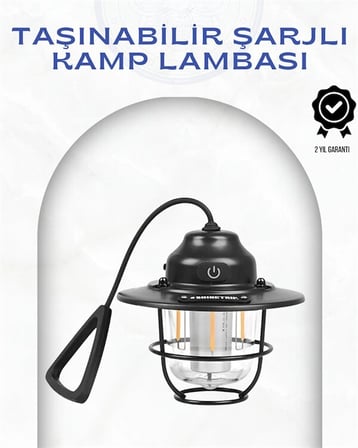 Geometrik Tasarımlı Vintage Kamp Lambası – Type-C Şarj Ayarlanabilir Parlaklık