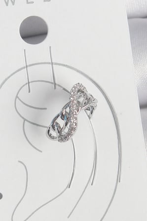 Pirinç Gümüş Renk Zirkon Taşlı Zincir Sonsuzluk Model Kadın Kıkırdak Küpe 5886