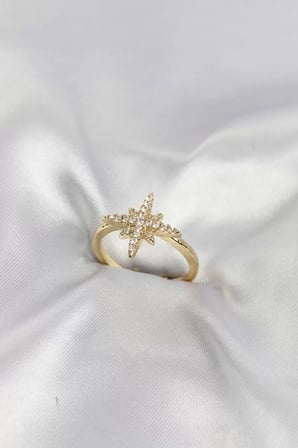 Pirinç Gold Renk Kutup Yıldızı Model Zirkon Taşlı Kadın Yüzük TJ-BYK4199