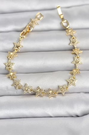 Sıralı Yıldız Model Zirkon Taşlı Gold Renk Pirinç Kadın Bileklik TJ-BB8496